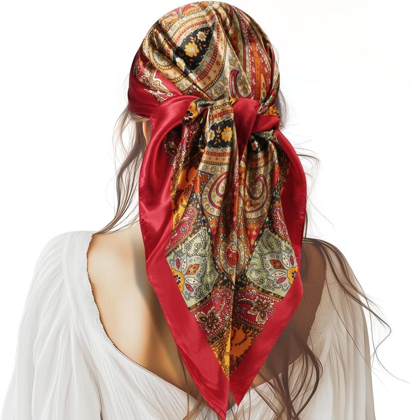 VBAEI 35” Large Square Satin Head Scarf - 1Pcs Satin Hair Scarf Silk Bandana Head Wraps For Women - Image 1
